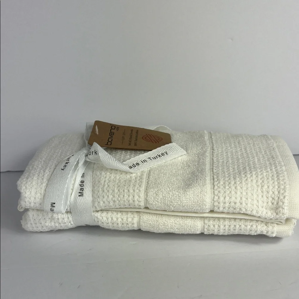 Baveno Home Bath Hand Towels Off White Turkish Cotton Waffle Set of 2 NEW
